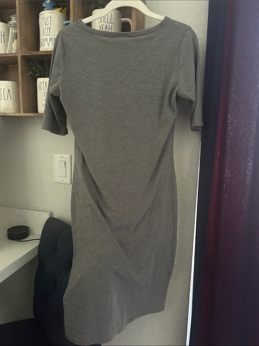 Lularoe Julia Women's Gray Crewneck Midi Dress - Casual Stretch Knit - Picture 3 of 4